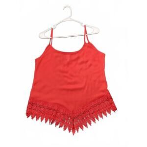Nella Fantasia Red Lace Trim‎ Cami Top Women’s Large Spaghetti Strap Tank